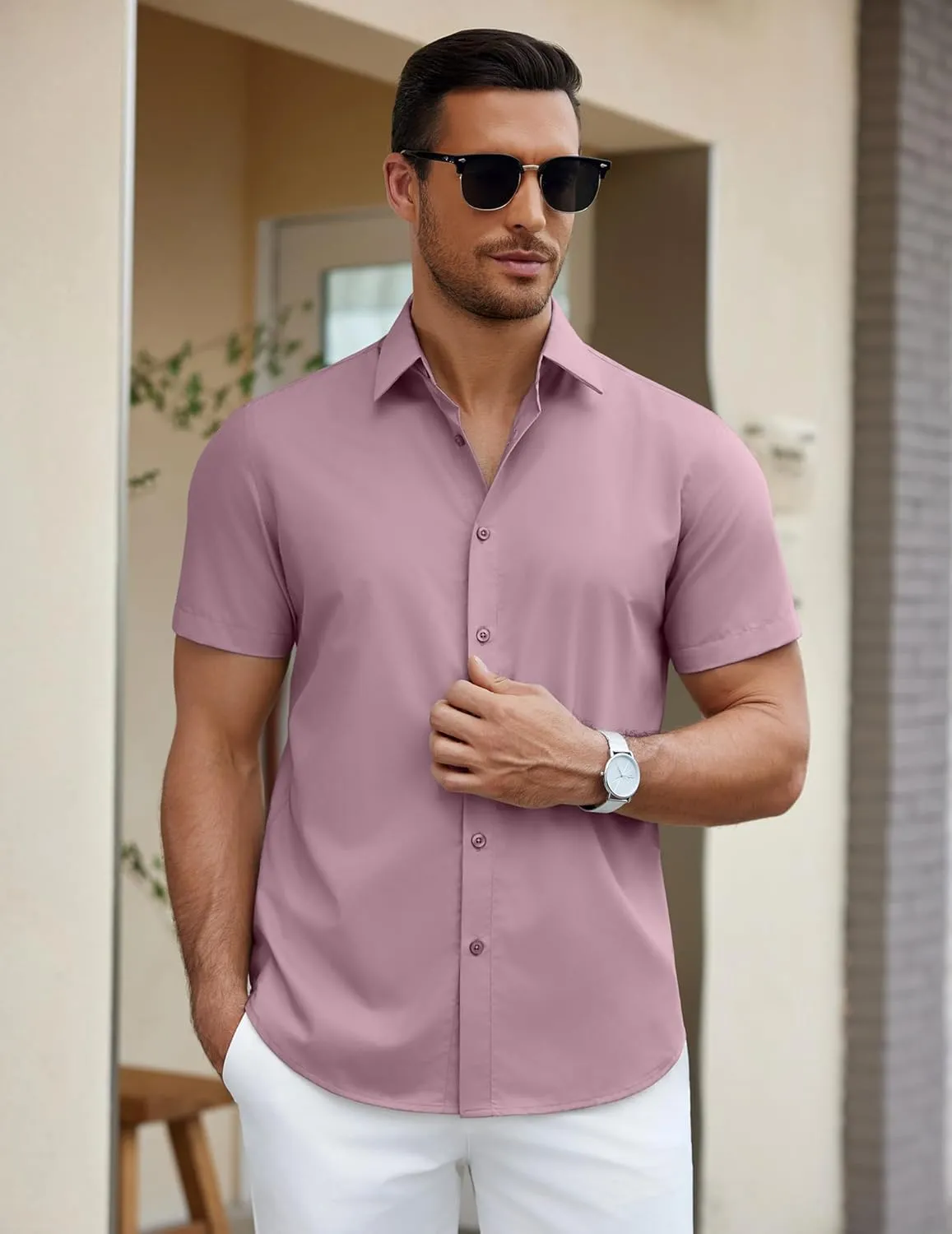 COOFANDY Men's Short Sleeve Dress Shirts Casual Button Down Wrinkle Free Regular Fit Business Untucked Shirts
