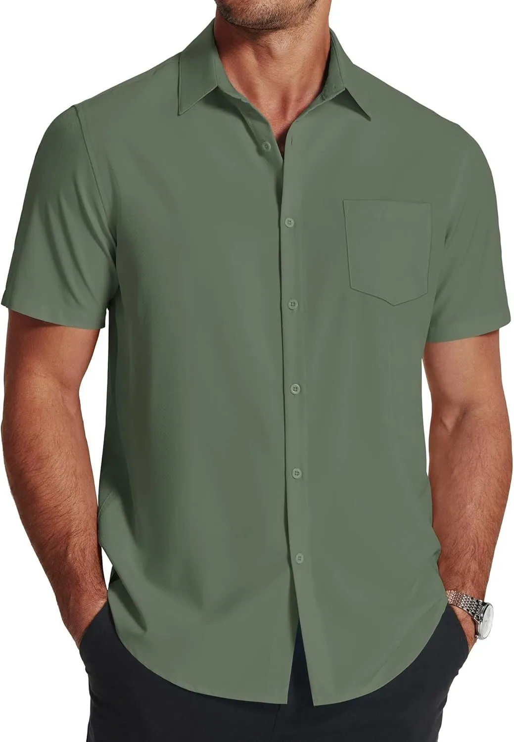 COOFANDY Men's Short Sleeve Dress Shirts Wrinkle Free Regular Fit Dress Shirt Textured Casual Button Down Shirts