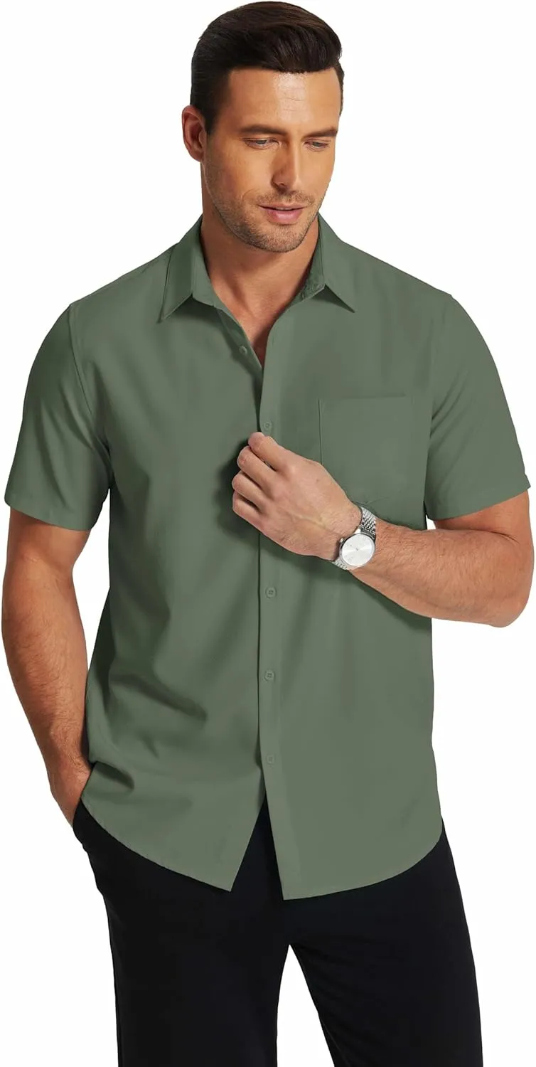 COOFANDY Men's Short Sleeve Dress Shirts Wrinkle Free Regular Fit Dress Shirt Textured Casual Button Down Shirts