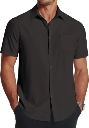 COOFANDY Men's Short Sleeve Dress Shirts Wrinkle Free Regular Fit Dress Shirt Textured Casual Button Down Shirts
