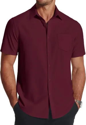COOFANDY Men's Short Sleeve Dress Shirts Wrinkle Free Regular Fit Dress Shirt Textured Casual Button Down Shirts