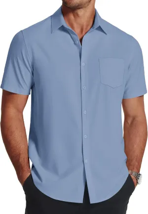 COOFANDY Men's Short Sleeve Dress Shirts Wrinkle Free Regular Fit Dress Shirt Textured Casual Button Down Shirts