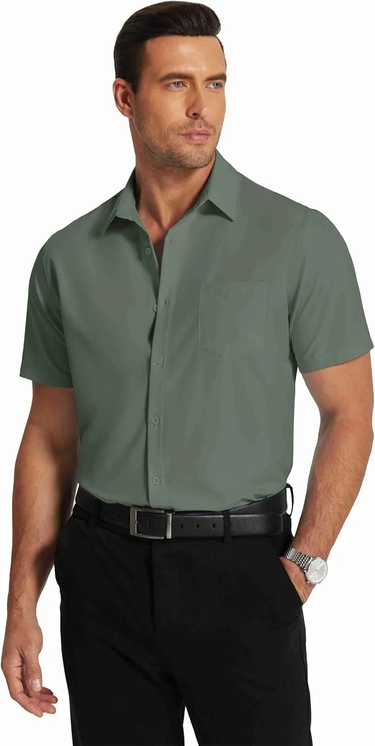 COOFANDY Men's Short Sleeve Dress Shirts Wrinkle Free Regular Fit Dress Shirt Textured Casual Button Down Shirts