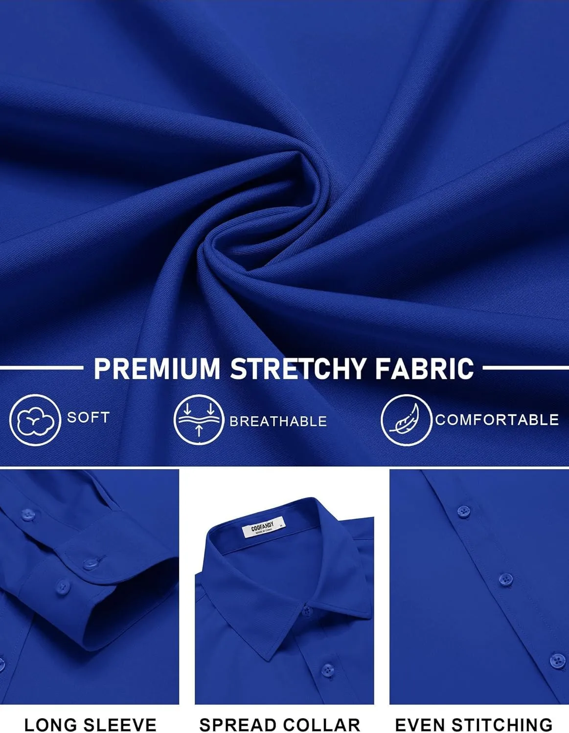 COOFANDY Mens Stretch Dress Shirts Long Sleeve Button Down Shirt Regular Fit Formal Business Shirts