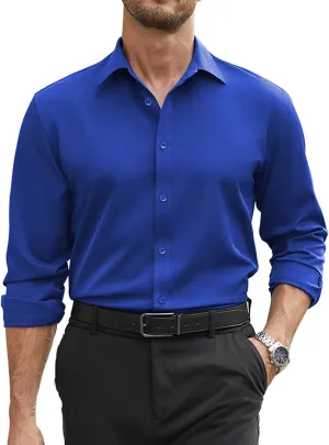 COOFANDY Mens Stretch Dress Shirts Long Sleeve Button Down Shirt Regular Fit Formal Business Shirts