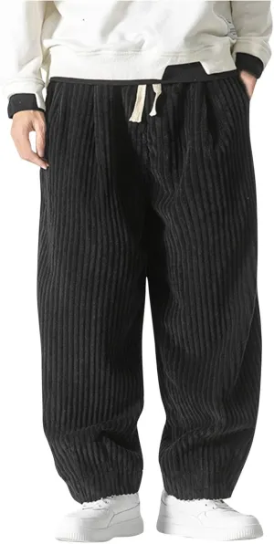 Cotton Men's Corduroy Pants Elastic Waistband Drawstring Relax Fit Comfortable Casual Lounge Daily Vintage Style