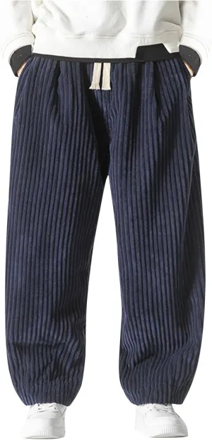 Cotton Men's Corduroy Pants Elastic Waistband Drawstring Relax Fit Comfortable Casual Lounge Daily Vintage Style