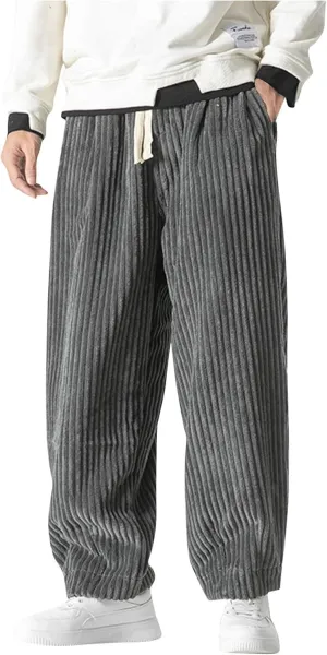 Cotton Men's Corduroy Pants Elastic Waistband Drawstring Relax Fit Comfortable Casual Lounge Daily Vintage Style
