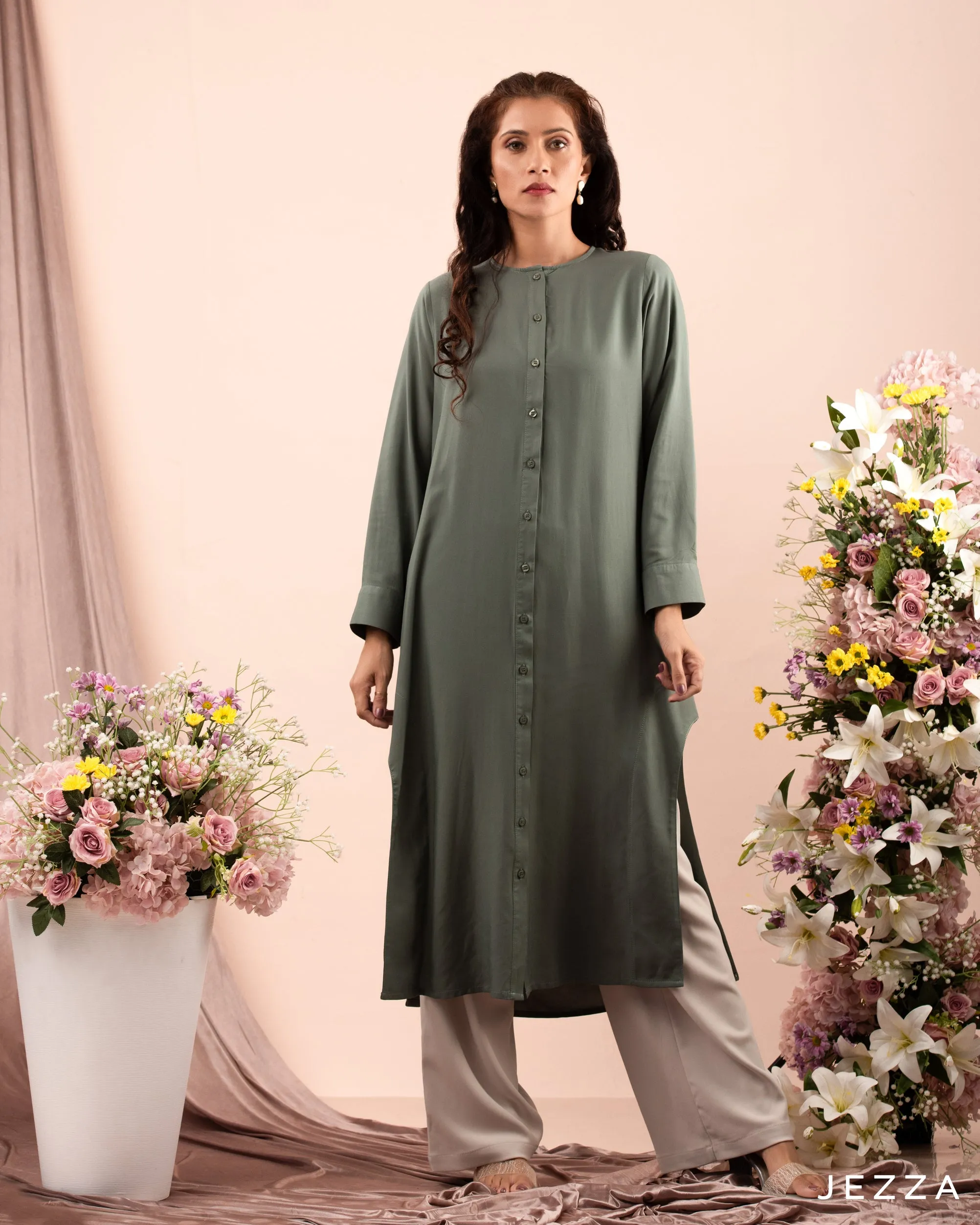 Cotton Midi Top with Decorative Side Slits 59383