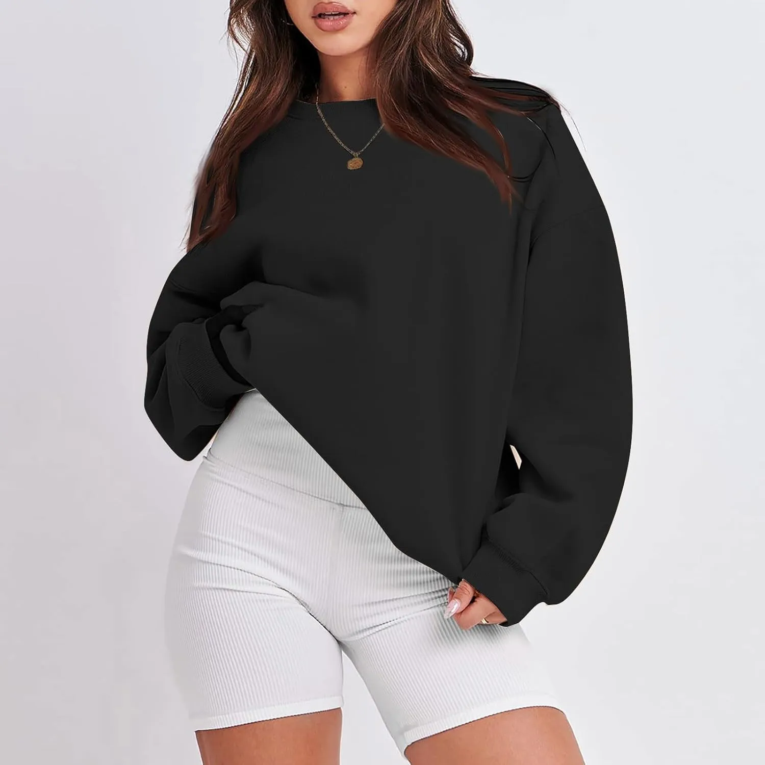 Crewneck Sweatshirts Women Soft Comfy Oversized Sweatshirt Drop Shoulder Long Sleeve Loose Fit Pullover Tops