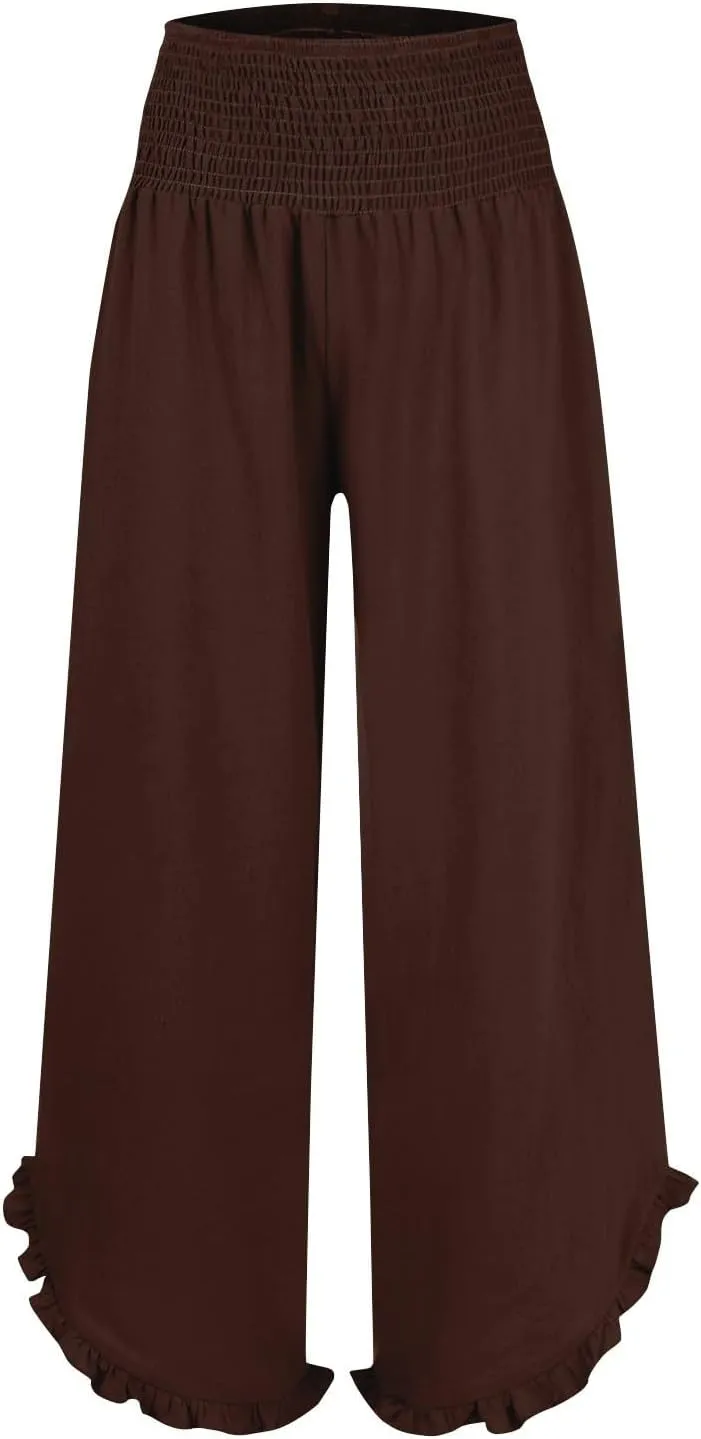 Cropped Linen Wide Leg Pants Woman Flowy High Waisted Palazzo Beach Pants Ladies Summer Trousers with Pockets