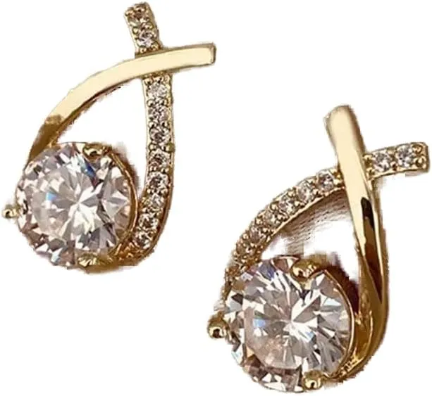 Crystal Cross Drop Stud Earrings, Gold-Plated 925 Silver, Rhinestone Accents, Elegant and Classy Korean Style Earrings