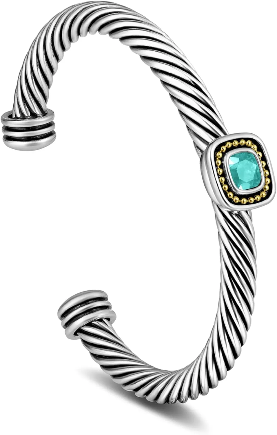 Cuff Bracelet for Women Cable Bracelet - Wire Twisted Bangle Bracelets Blue Crystal - Two Tone Silver Vintage Bracelet Jewelry Gift