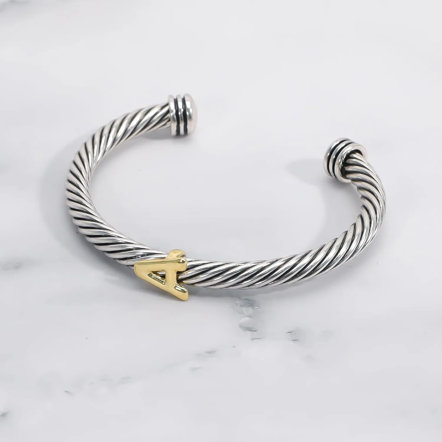 Cuff Bracelet for Women Twisted - Cable Wire Bangle Bracelet Two Tone - Fashion Gold Letter Silver Bracelets Jewelry Gift