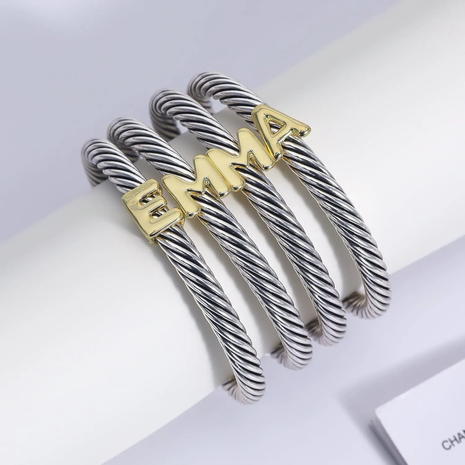 Cuff Bracelet for Women Twisted - Cable Wire Bangle Bracelet Two Tone - Fashion Gold Letter Silver Bracelets Jewelry Gift