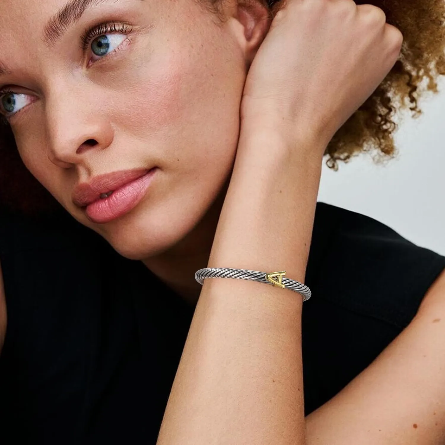 Cuff Bracelet for Women Twisted - Cable Wire Bangle Bracelet Two Tone - Fashion Gold Letter Silver Bracelets Jewelry Gift