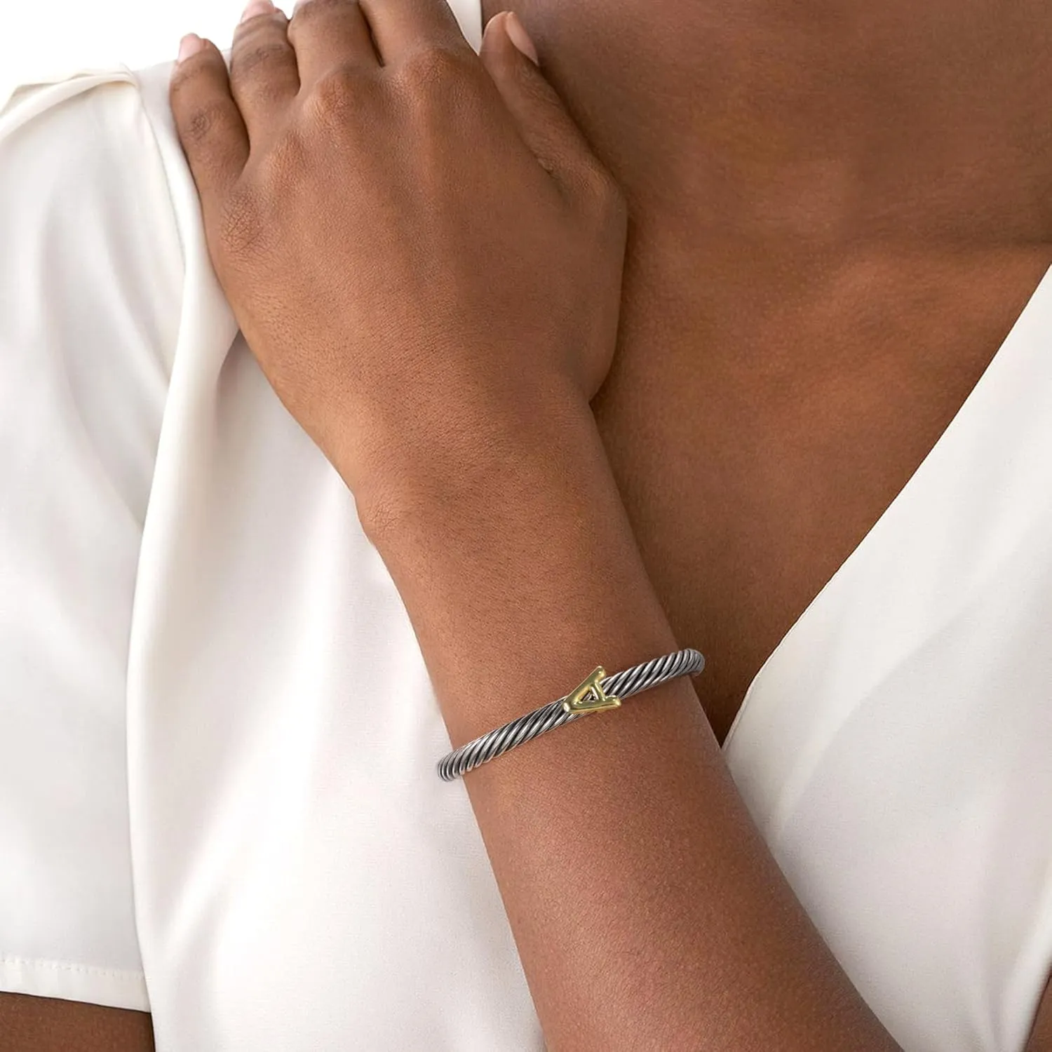 Cuff Bracelet for Women Twisted - Cable Wire Bangle Bracelet Two Tone - Fashion Gold Letter Silver Bracelets Jewelry Gift