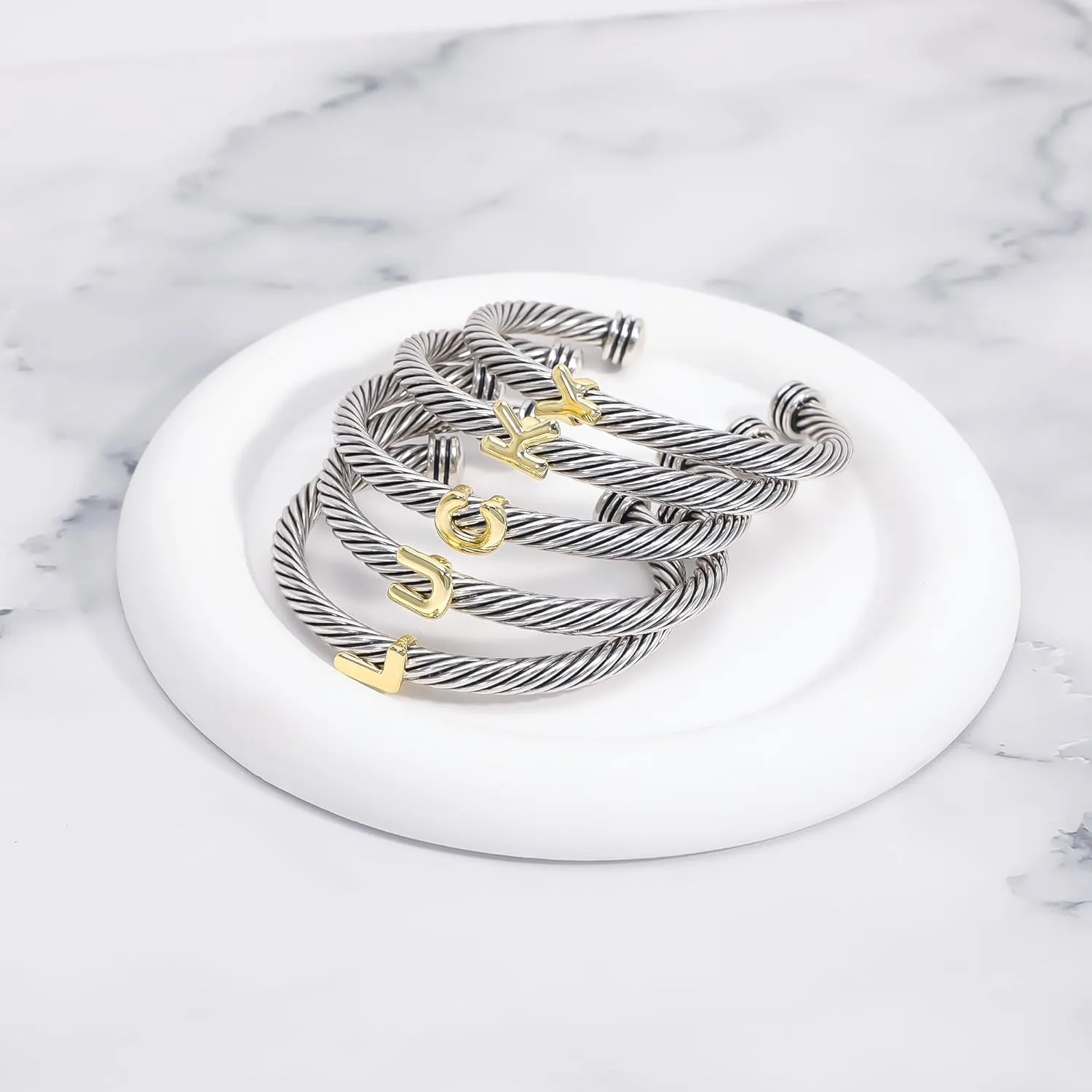 Cuff Bracelet for Women Twisted - Cable Wire Bangle Bracelet Two Tone - Fashion Gold Letter Silver Bracelets Jewelry Gift