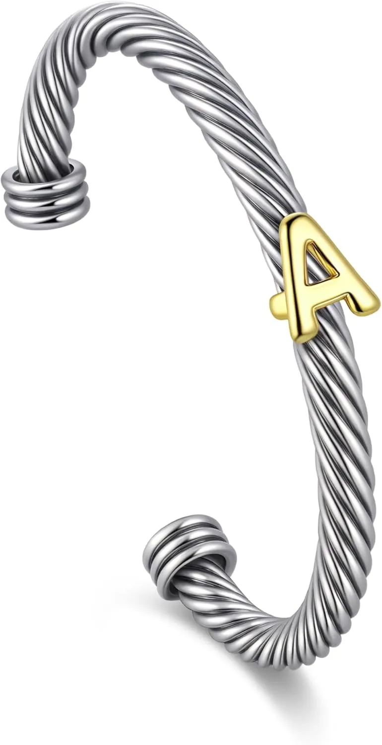 Cuff Bracelet for Women Twisted - Cable Wire Bangle Bracelet Two Tone - Fashion Gold Letter Silver Bracelets Jewelry Gift