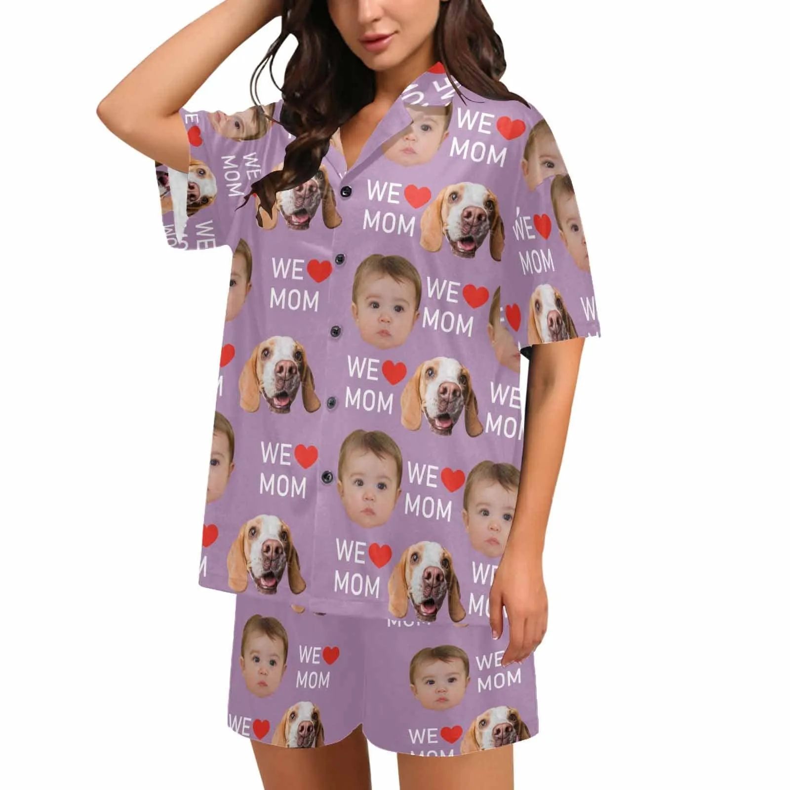 Custom 2 Photo Face Pajamas Happy Mother's Day For We MOM Long and Short Pajama Set Gift For Family