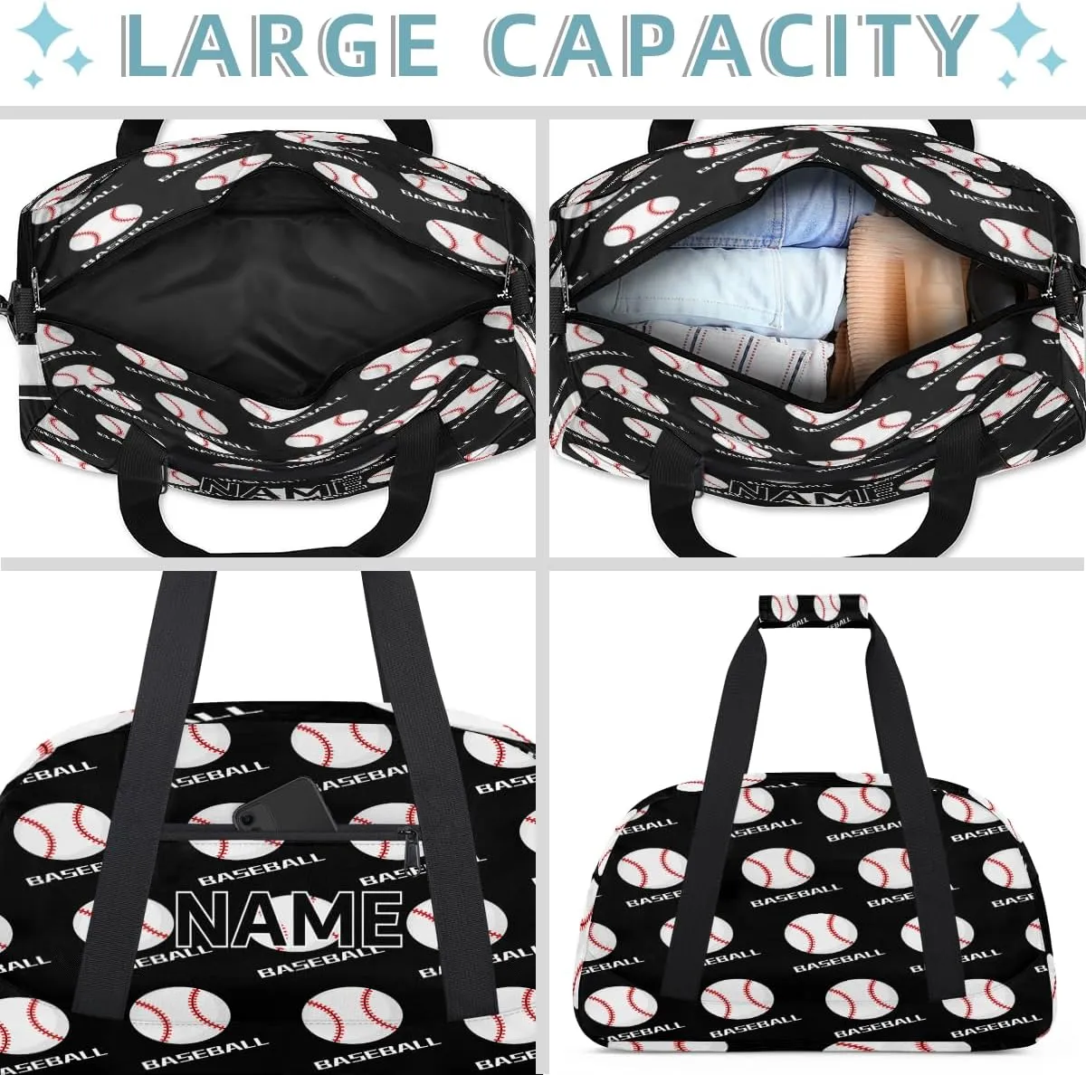 Custom Baseball Small Gym Bag 18 inch for Women Men Personalized Baseball Pattern Carry On Overnight Weekender Bag for Travel Work Dance Sport