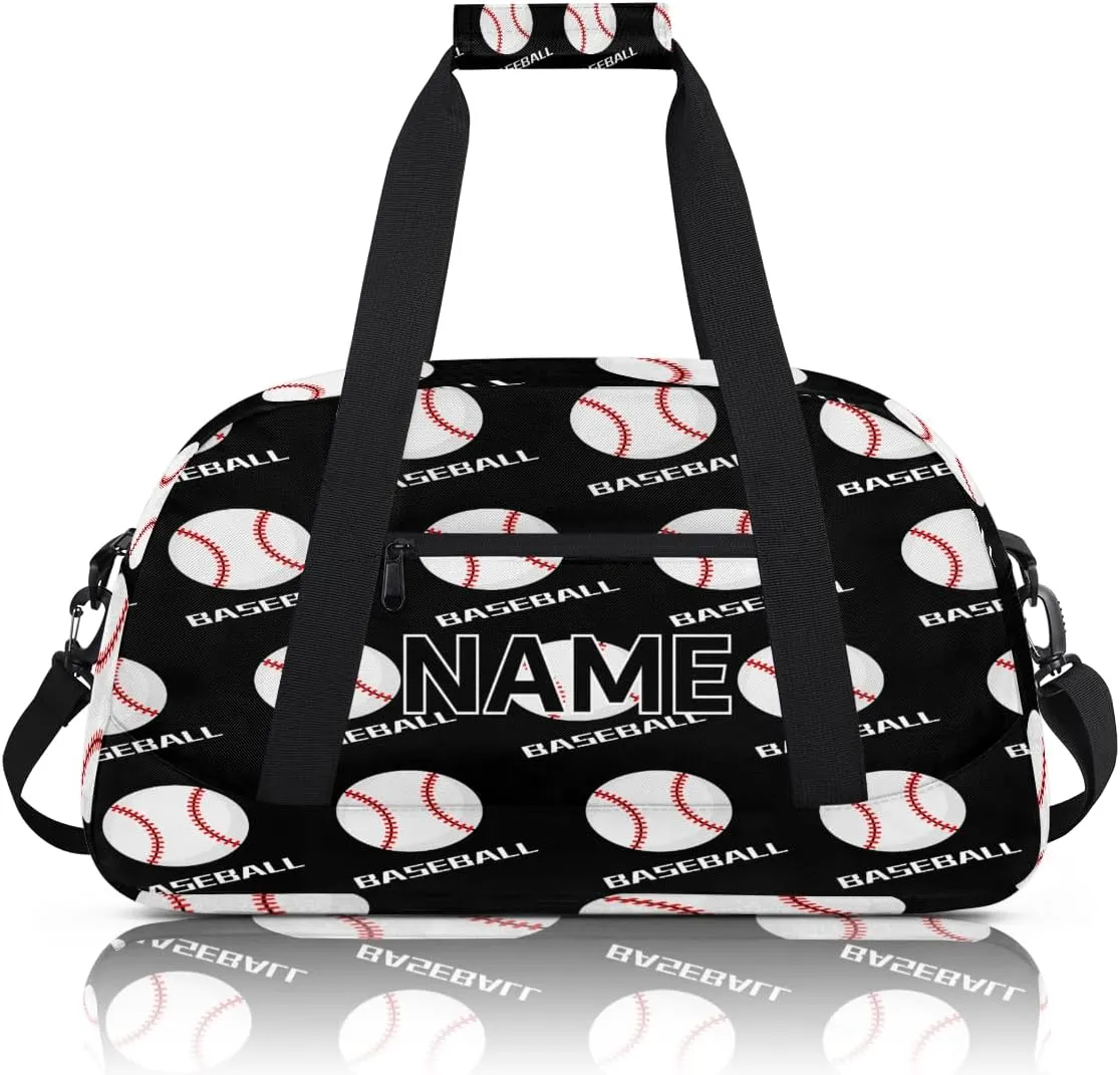 Custom Baseball Small Gym Bag 18 inch for Women Men Personalized Baseball Pattern Carry On Overnight Weekender Bag for Travel Work Dance Sport