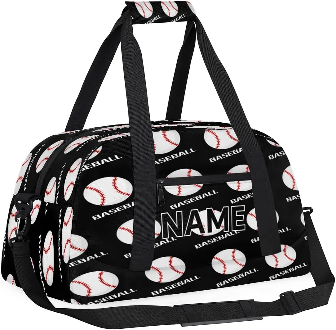 Custom Baseball Small Gym Bag 18 inch for Women Men Personalized Baseball Pattern Carry On Overnight Weekender Bag for Travel Work Dance Sport