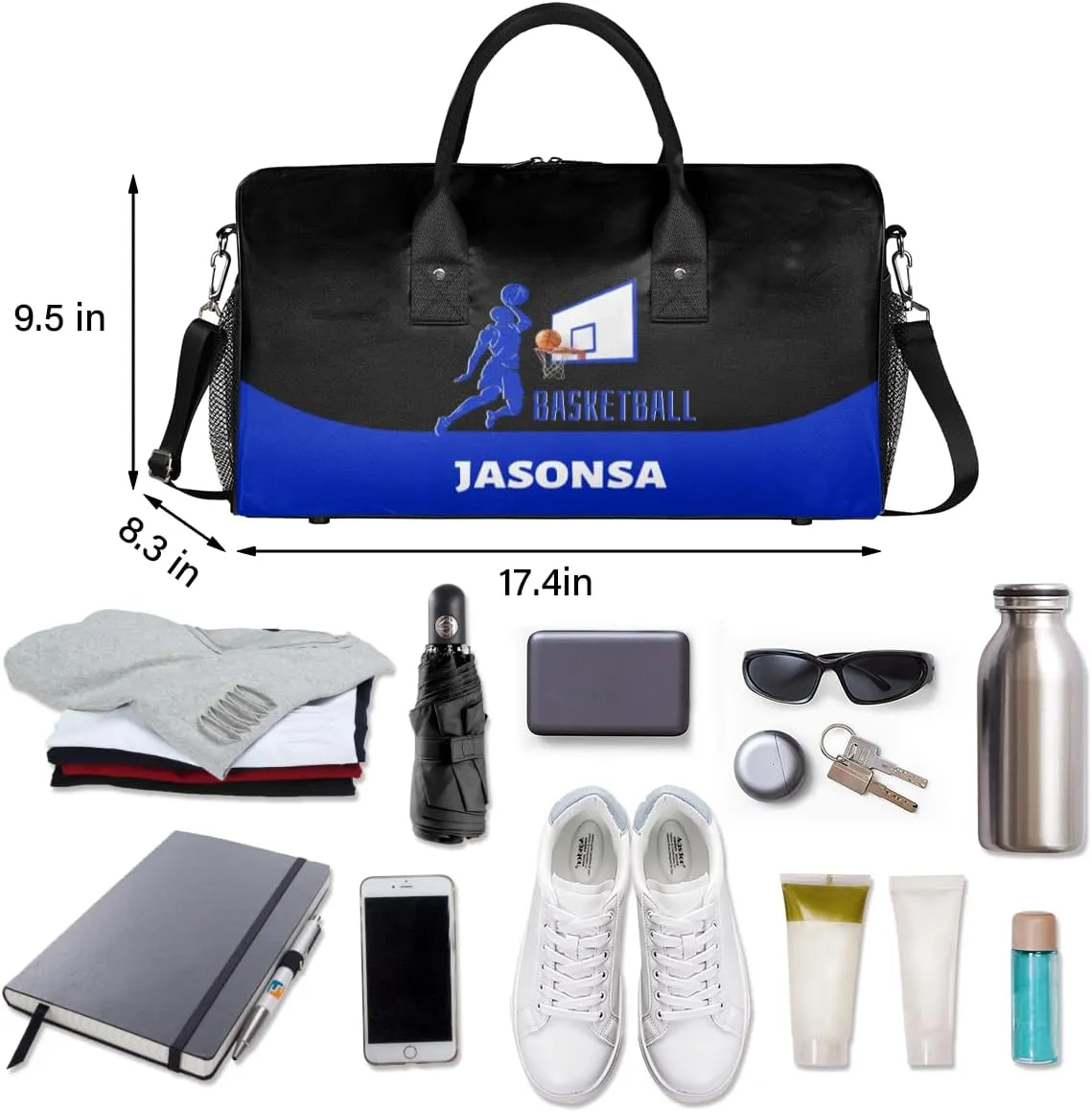 Custom Basketball Mini Duffel Bag for Women Men Foldable Gym Bag Carry on Overnight Weekender Bag for Workout Travel Hospital Basketball Print