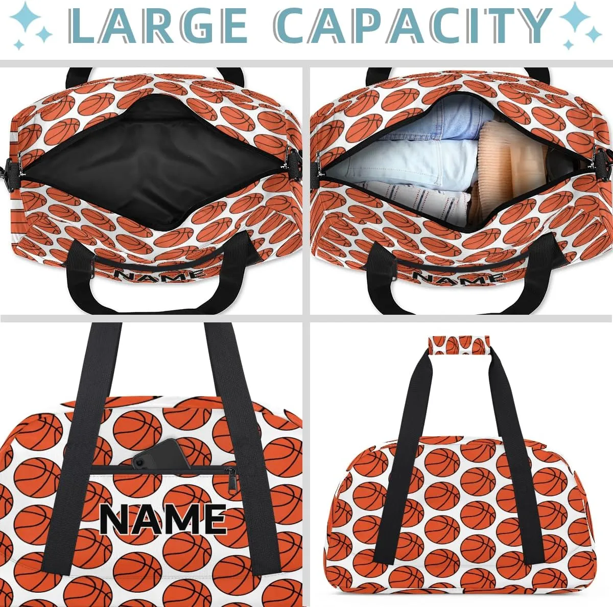 Custom Basketball Pattern Small Gym Bag 18 inch for Women Men Personalized Basketball Ball Carry On Overnight Weekender Bag for Travel Work Dance Sport