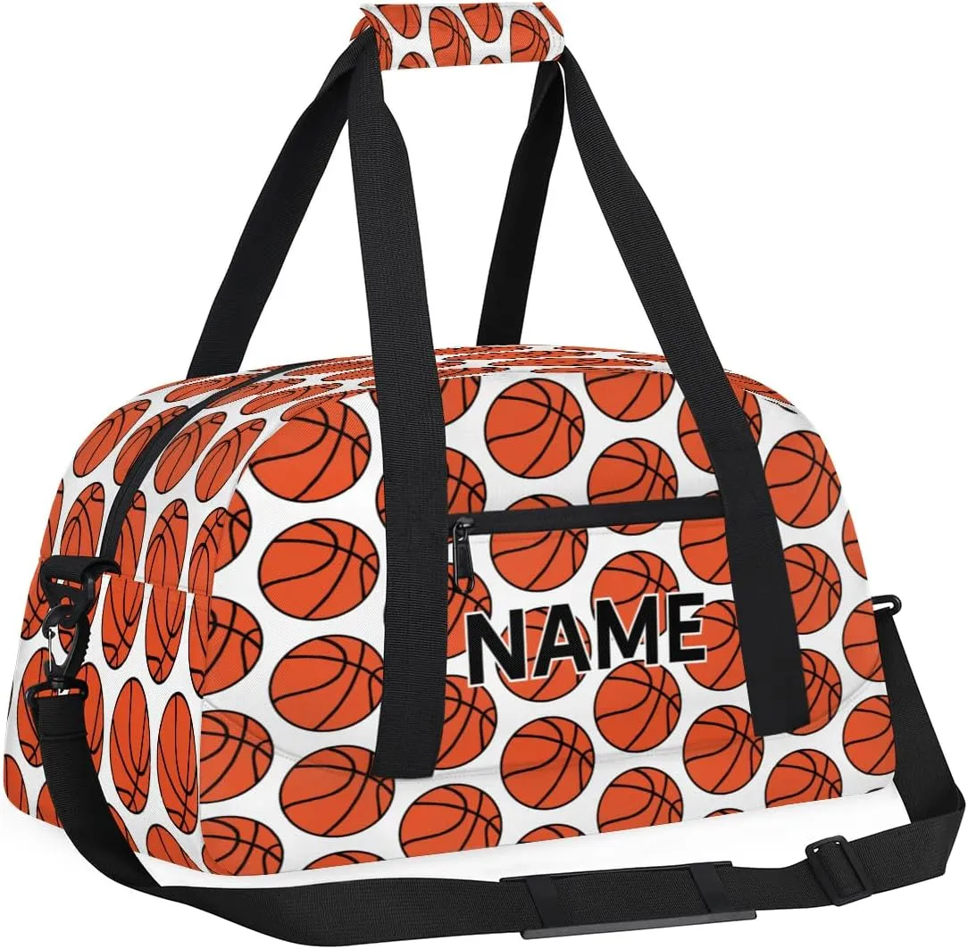 Custom Basketball Pattern Small Gym Bag 18 inch for Women Men Personalized Basketball Ball Carry On Overnight Weekender Bag for Travel Work Dance Sport