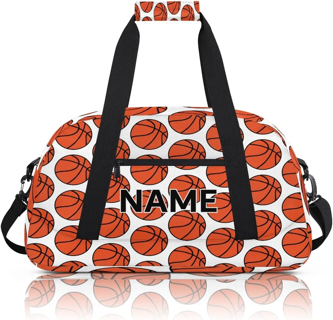 Custom Basketball Pattern Small Gym Bag 18 inch for Women Men Personalized Basketball Ball Carry On Overnight Weekender Bag for Travel Work Dance Sport
