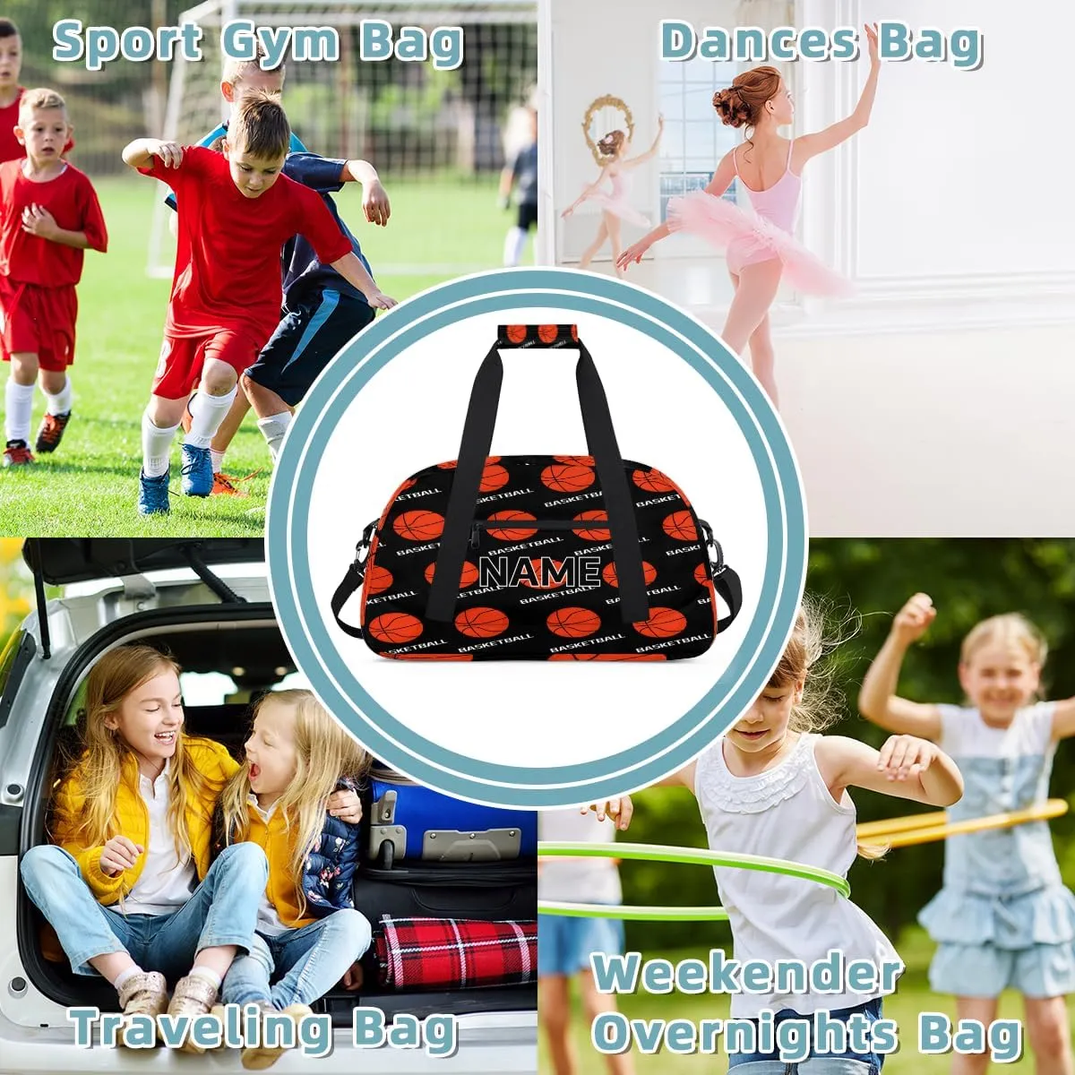 Custom Basketball Small Gym Bag 18 inch for Women Men Personalized Basketball Pattern Carry On Overnight Weekender Bag for Travel Work Dance Sport