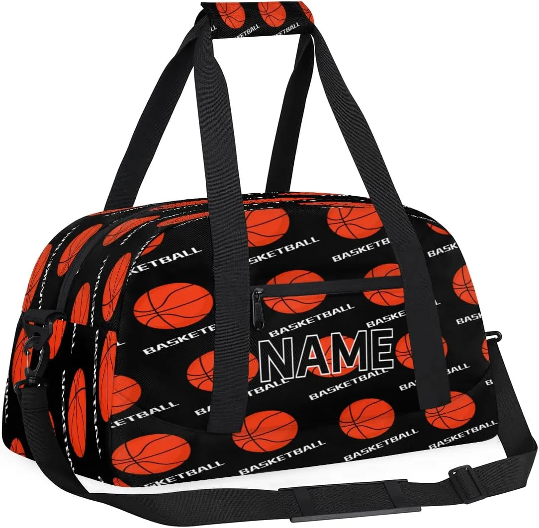 Custom Basketball Small Gym Bag 18 inch for Women Men Personalized Basketball Pattern Carry On Overnight Weekender Bag for Travel Work Dance Sport