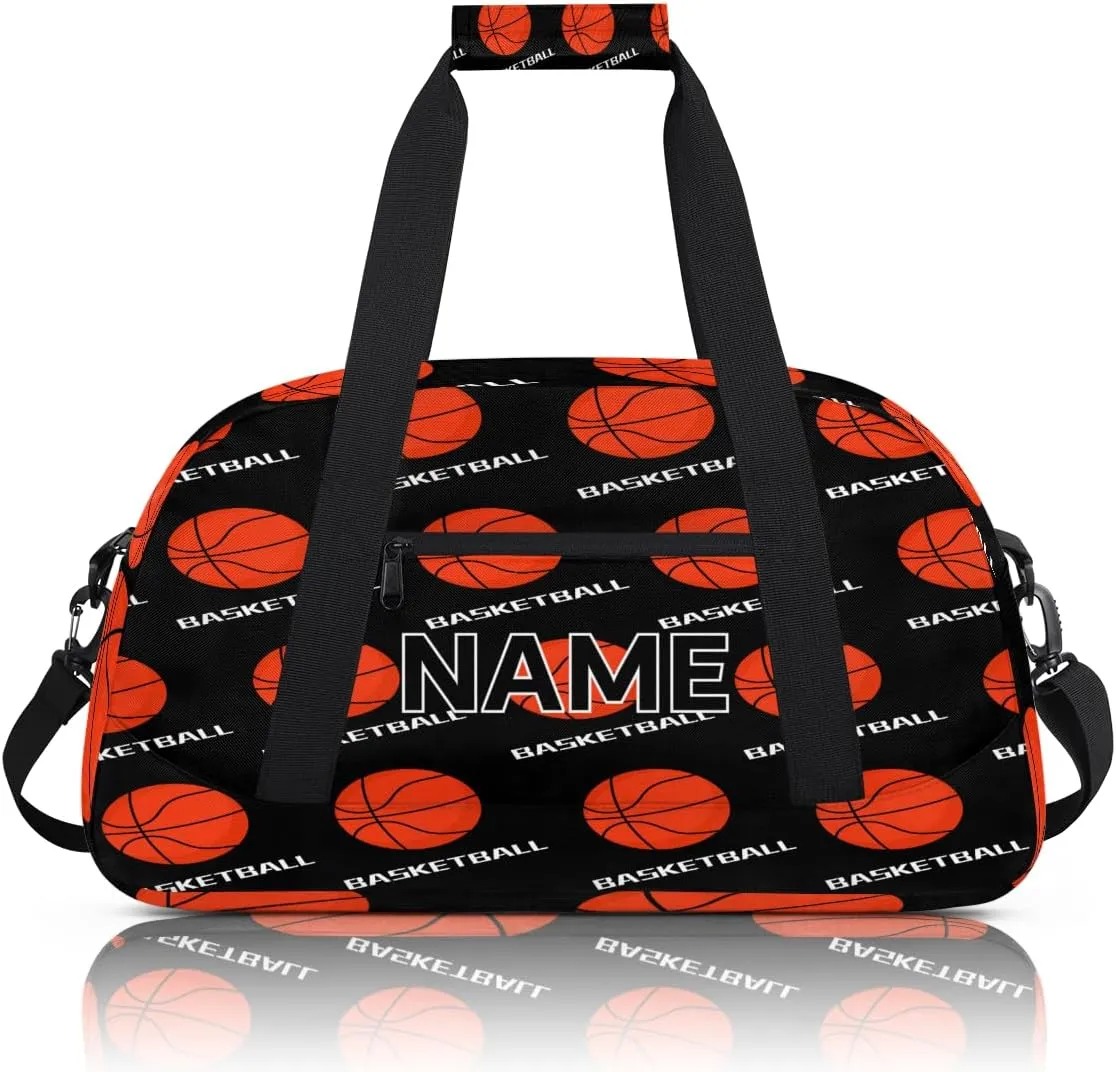 Custom Basketball Small Gym Bag 18 inch for Women Men Personalized Basketball Pattern Carry On Overnight Weekender Bag for Travel Work Dance Sport