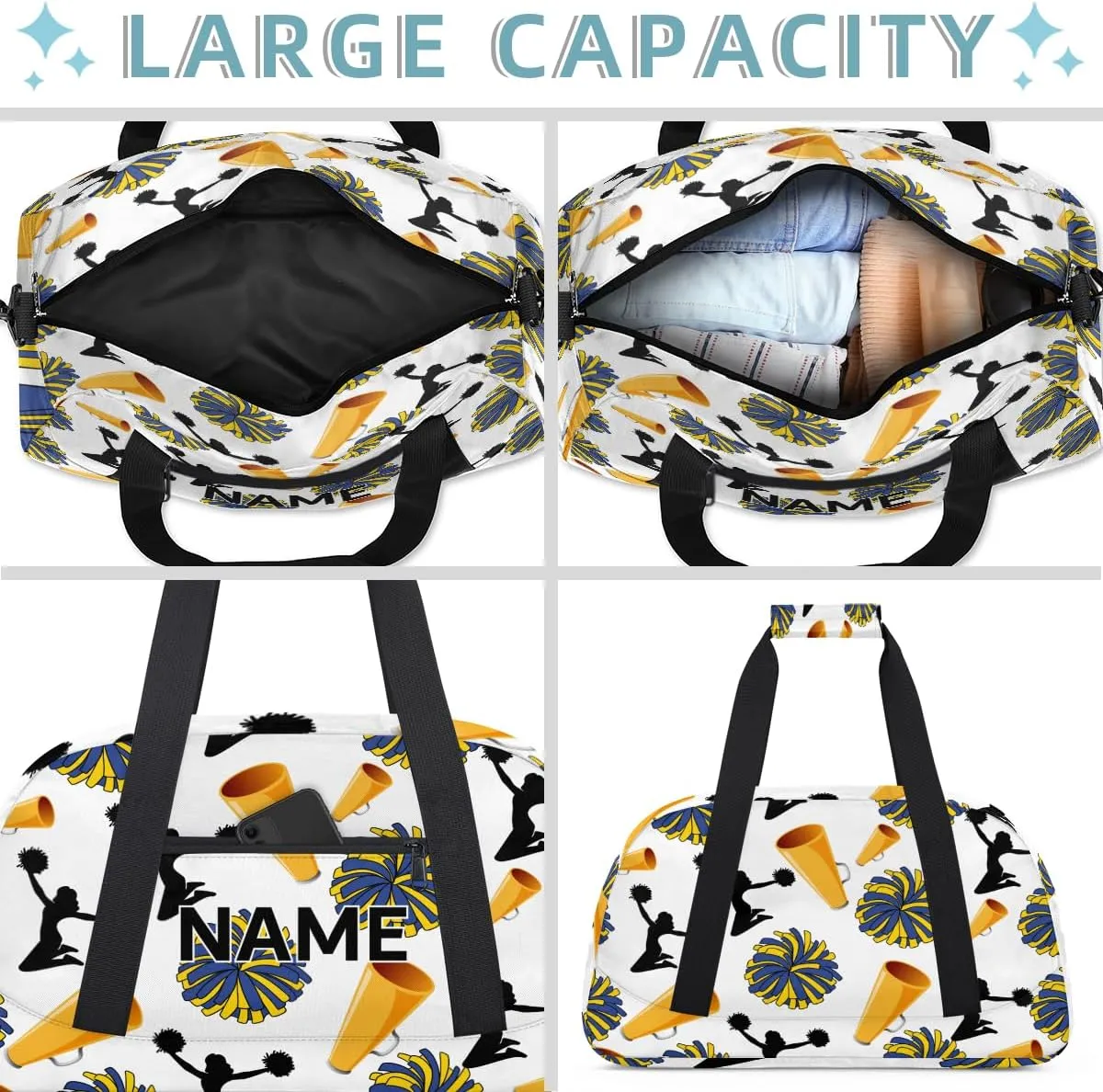 Custom Cheers Small Gym Bag 18 inch for Women Men Personalized Cheerleader Cheer Carry On Overnight Weekender Bag for Travel Work Dance Sport