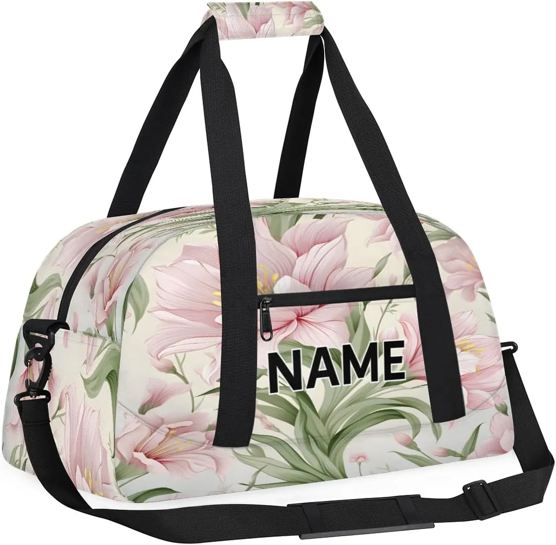Custom Flowers Small Gym Bag 18 inch for Women Men Personalized Floral Carry On Overnight Weekender Bag for Travel Work Dance Sport