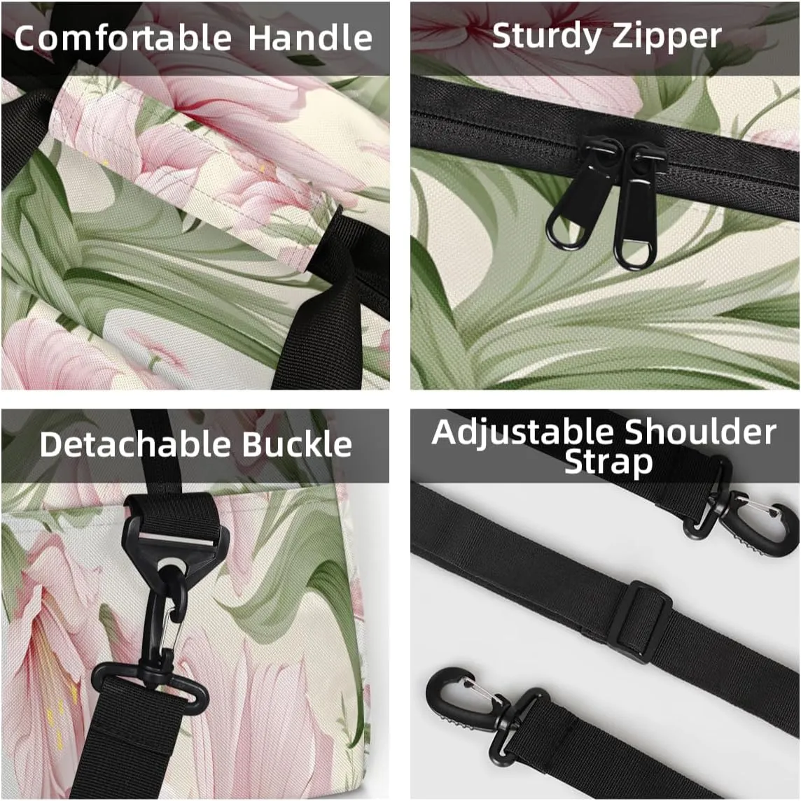 Custom Flowers Small Gym Bag 18 inch for Women Men Personalized Floral Carry On Overnight Weekender Bag for Travel Work Dance Sport
