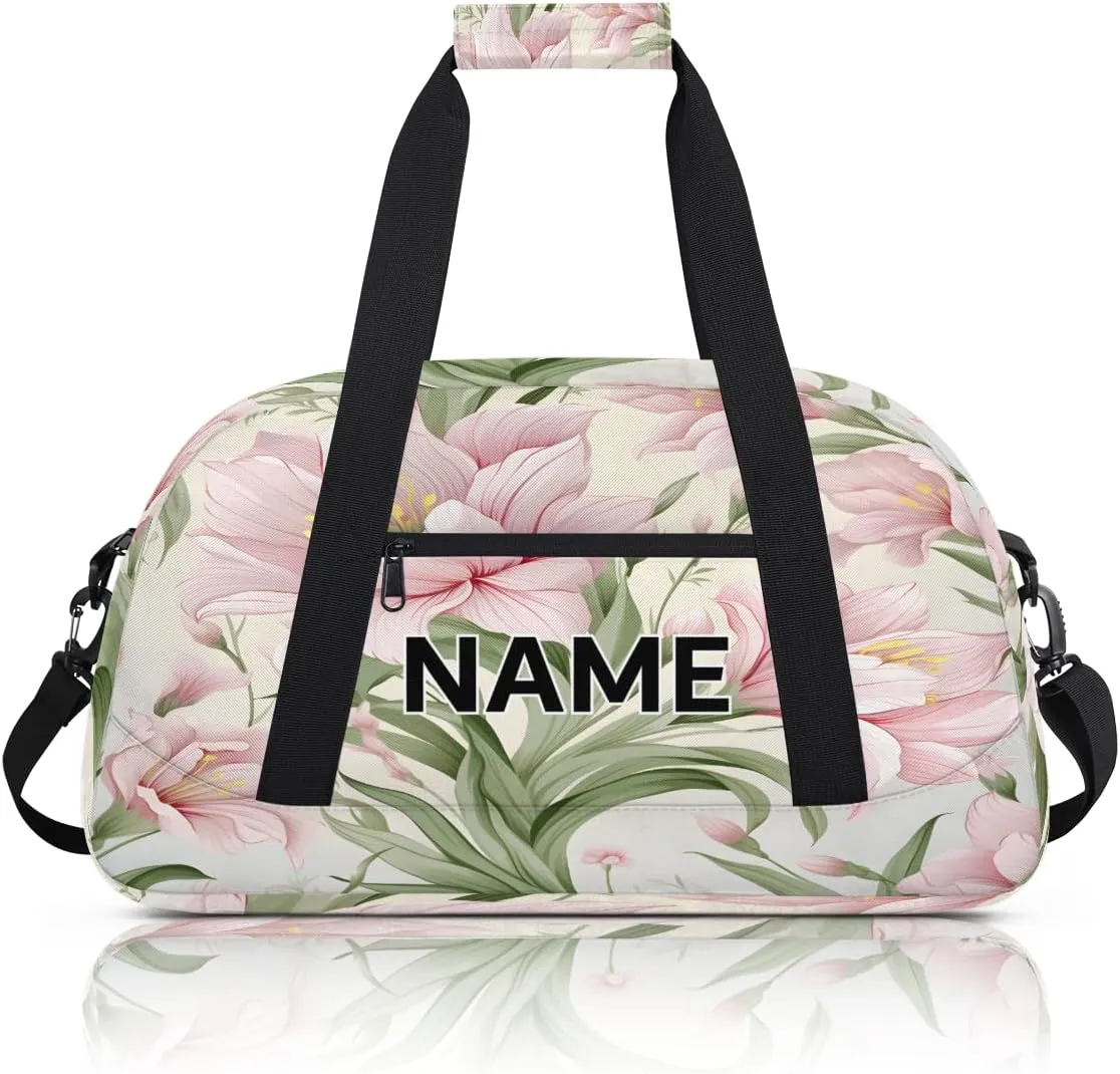 Custom Flowers Small Gym Bag 18 inch for Women Men Personalized Floral Carry On Overnight Weekender Bag for Travel Work Dance Sport