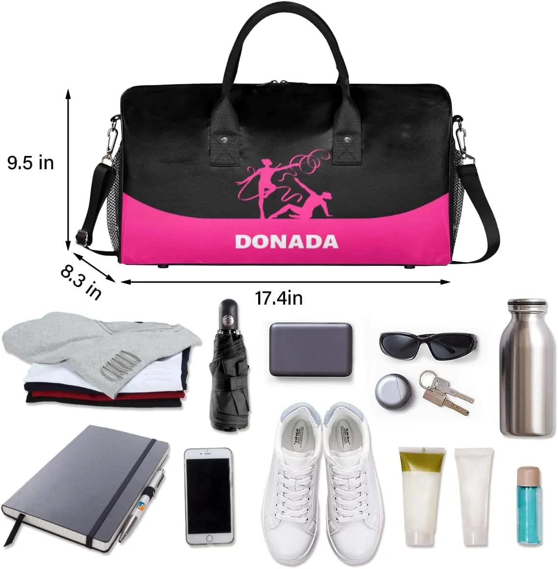 Custom Gymnastics Mini Duffel Bag for Women Men Foldable Gym Bag Carry on Overnight Weekender Bag for Workout Travel Hospital Gymnastics Print