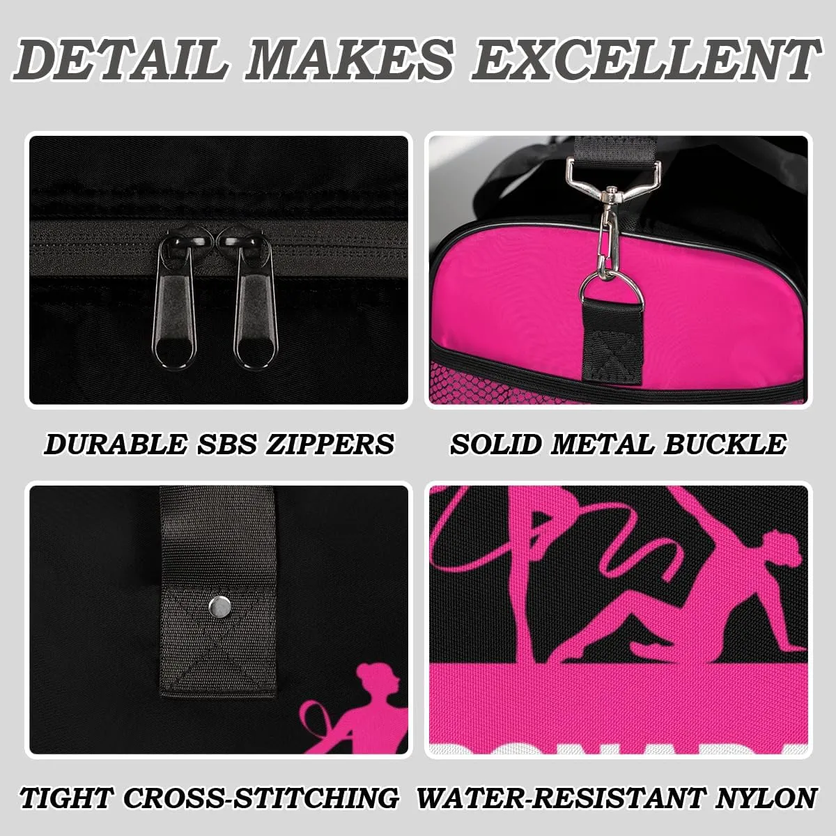 Custom Gymnastics Mini Duffel Bag for Women Men Foldable Gym Bag Carry on Overnight Weekender Bag for Workout Travel Hospital Gymnastics Print