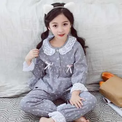Custom Wholesale Cartoon Print Girls-طقم بيجامات قطنية