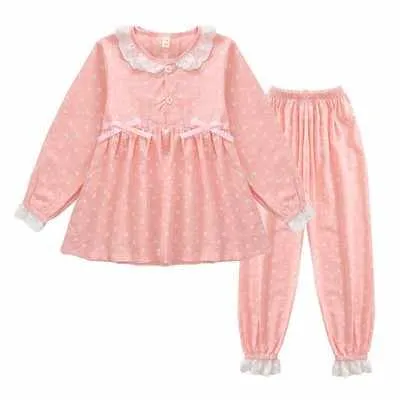 Custom Wholesale Cartoon Print Girls-طقم بيجامات قطنية