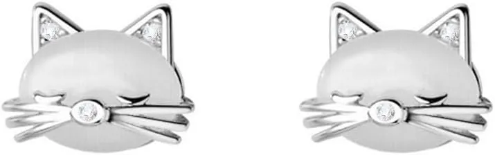 Cute Cat Opal S925 Sterling Silver Small Stud Earrings for Women Minimalist Lovely Pet Animal Tiny Earring Studs Nickel Free Hypoallergenic Jewelry Gifts for Daughter Christmas