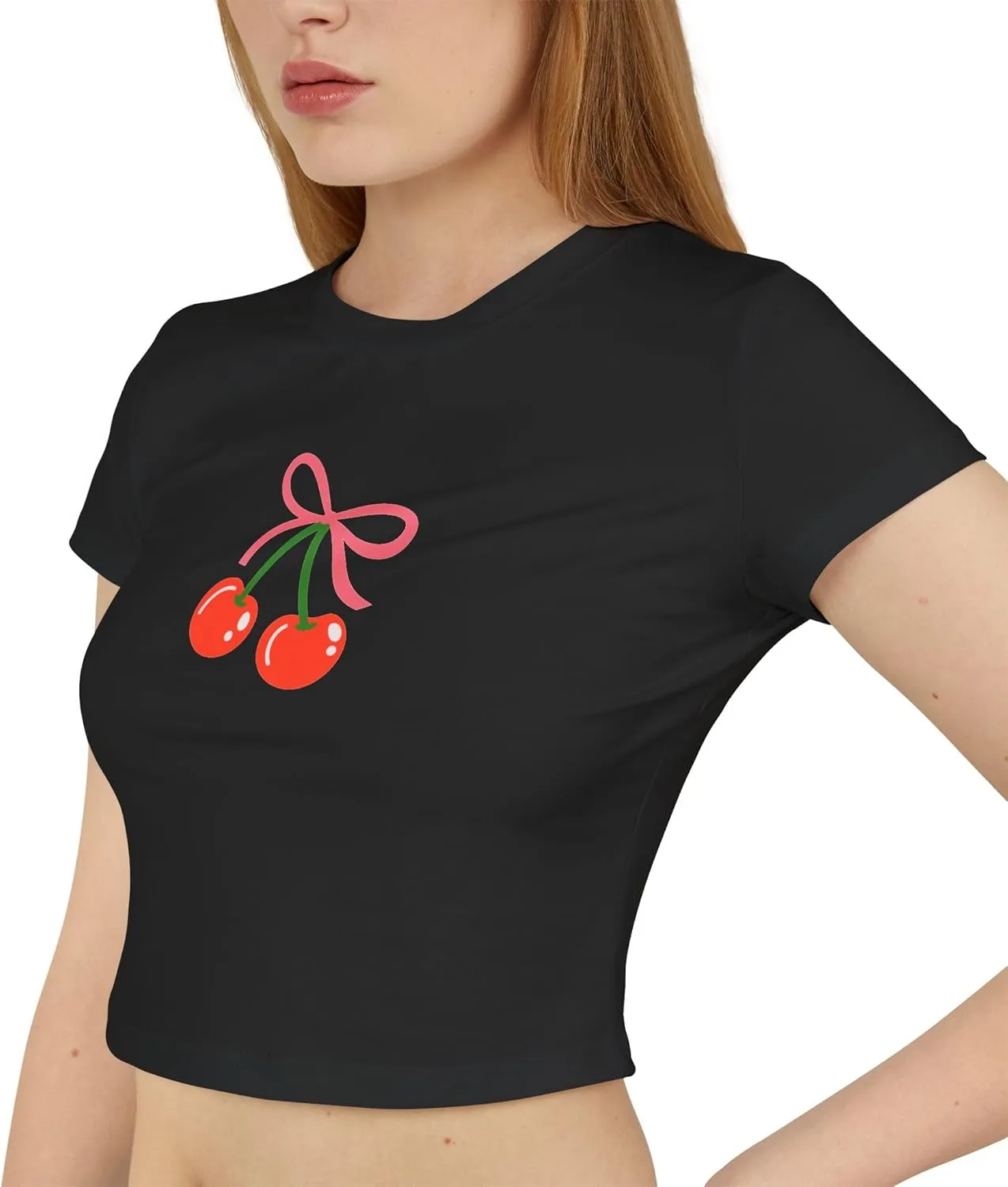 Cute Graphic Baby Tee, 100% Organic Cotton, Flirty Cherry Print T-Shirt for Women, Coquette Aesthetic, Trendy Summer Top
