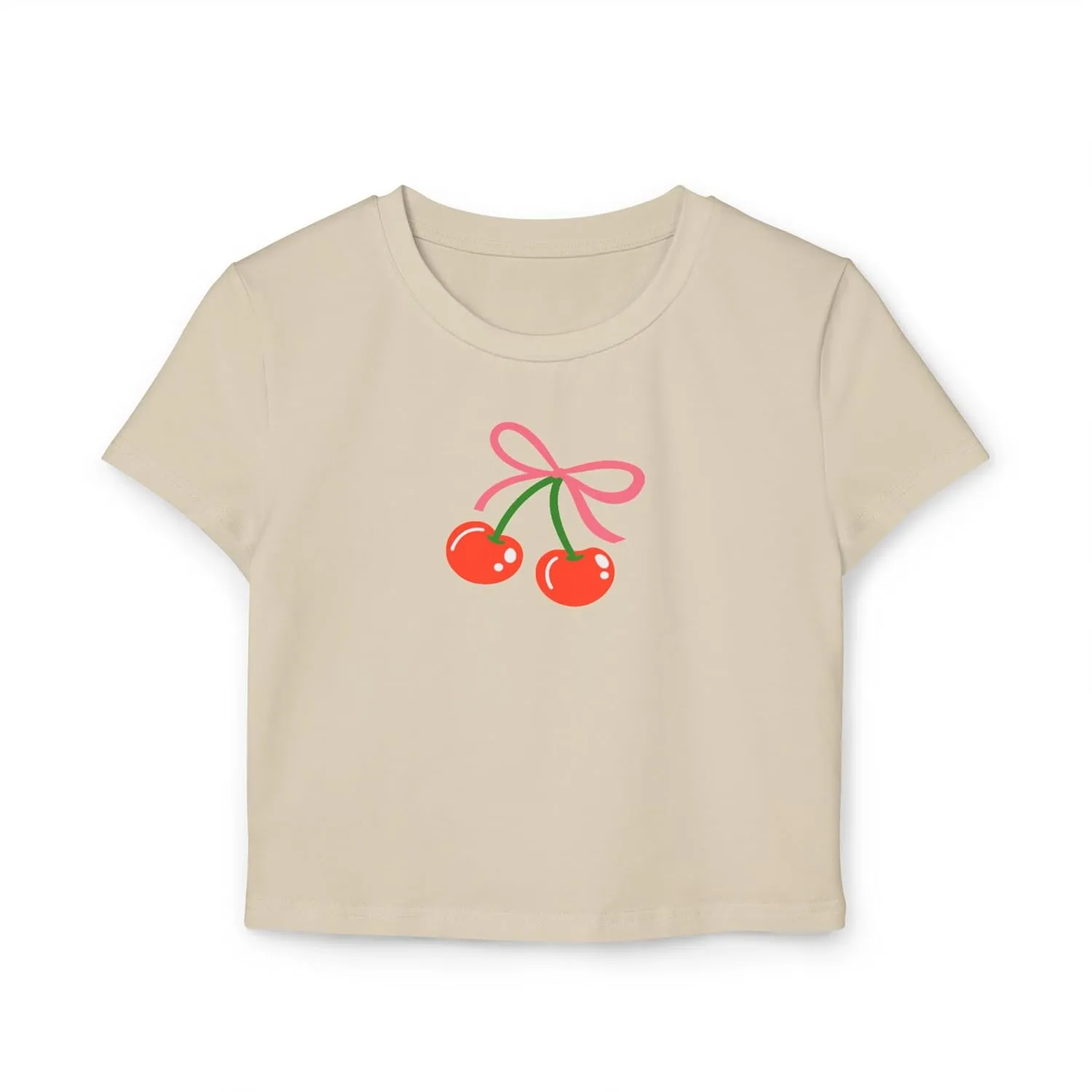 Cute Graphic Baby Tee, 100% Organic Cotton, Flirty Cherry Print T-Shirt for Women, Coquette Aesthetic, Trendy Summer Top