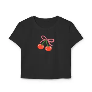 Cute Graphic Baby Tee, 100% Organic Cotton, Flirty Cherry Print T-Shirt for Women, Coquette Aesthetic, Trendy Summer Top