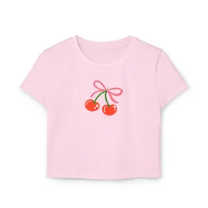 Cute Graphic Baby Tee, 100% Organic Cotton, Flirty Cherry Print T-Shirt for Women, Coquette Aesthetic, Trendy Summer Top