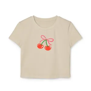 Cute Graphic Baby Tee, 100% Organic Cotton, Flirty Cherry Print T-Shirt for Women, Coquette Aesthetic, Trendy Summer Top