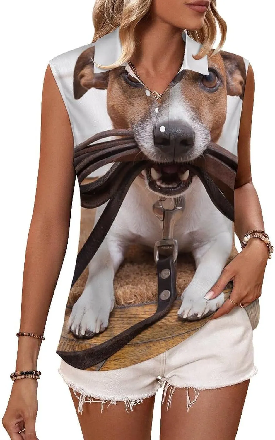 Cute Jack Russell Terrier Dogs Women's Sleeveless Golf Polo Shirts Athletic Tank Tops