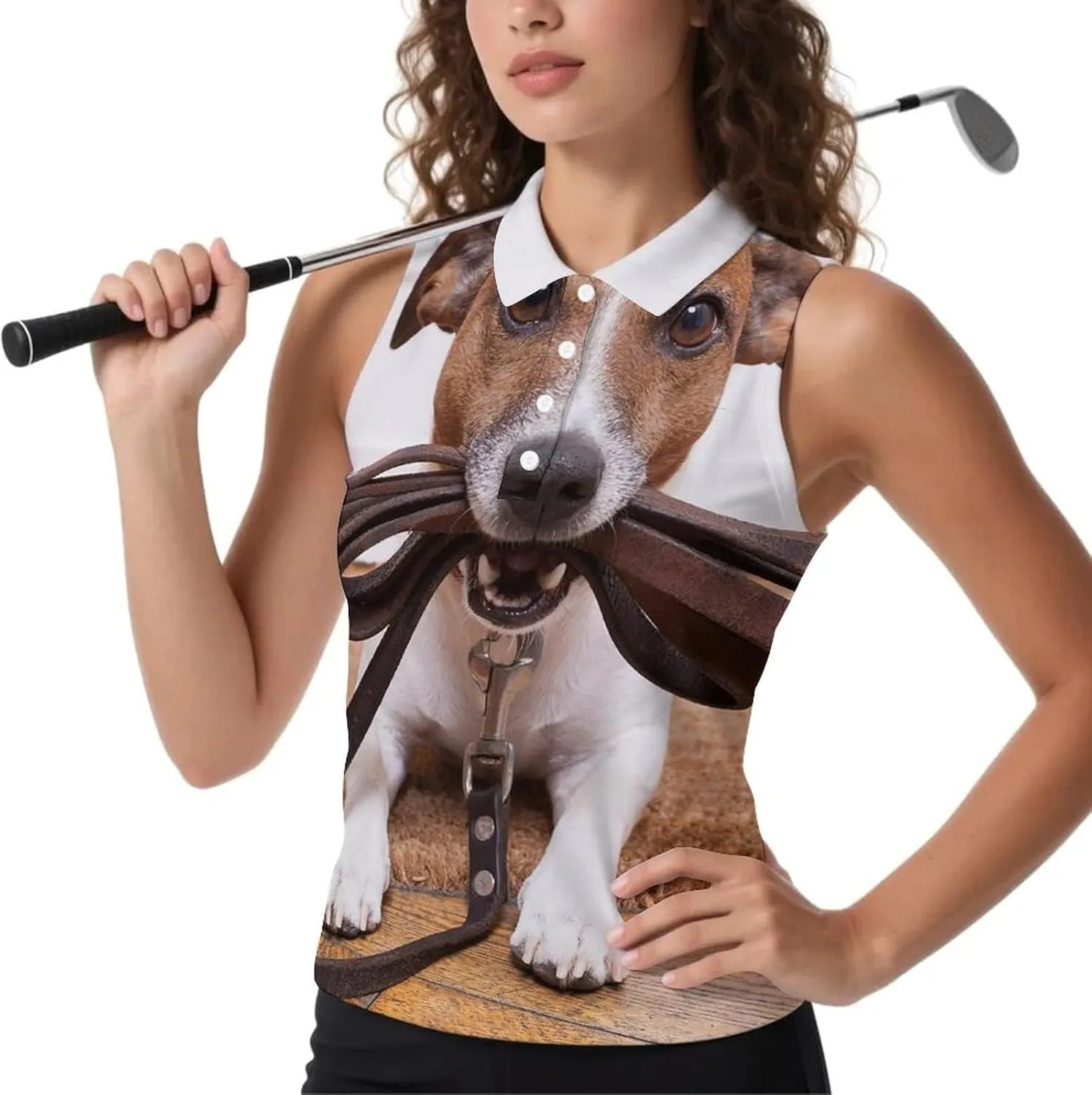 Cute Jack Russell Terrier Dogs Women's Sleeveless Golf Polo Shirts Athletic Tank Tops